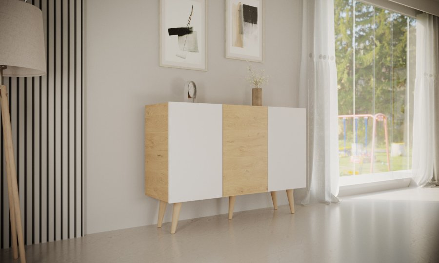 KOCOT Toronto kommode, m. 3 drer og 3 hyller - naturlig og hvit bk