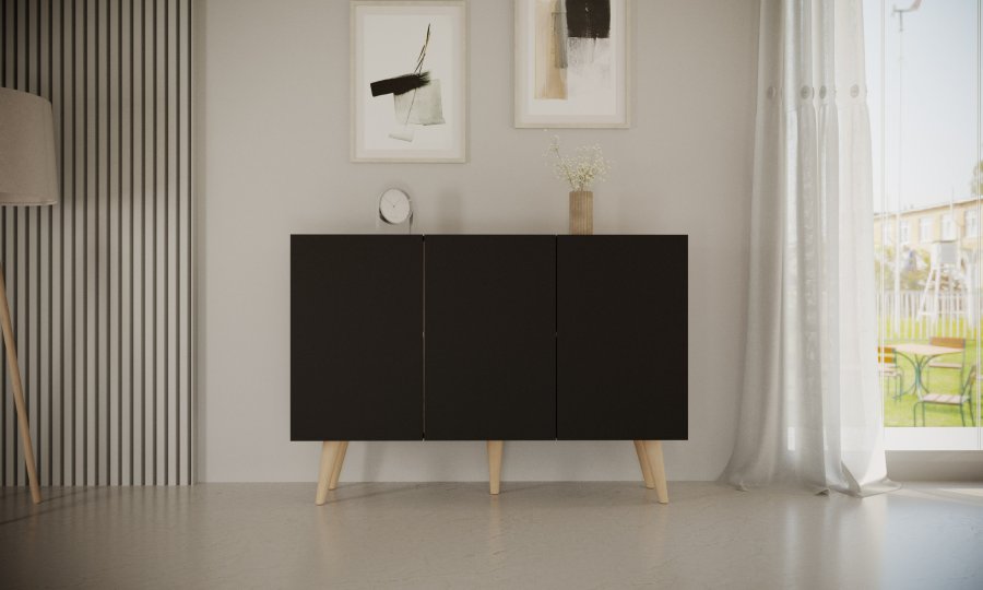 KOCOT Toronto kommode, m. 3 drer og 3 hyller - svart bketre