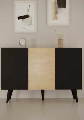 KOCOT Toronto kommode, m. 3 drer og 3 hyller - naturlig og svart bketre