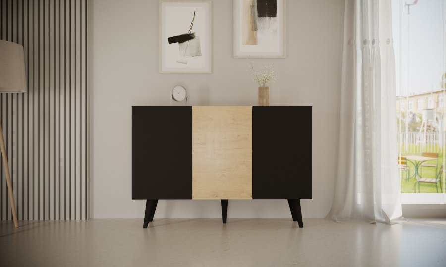 KOCOT Toronto kommode, m. 3 drer og 3 hyller - naturlig og svart bketre