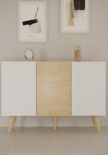 KOCOT Toronto kommode, m. 3 drer og 3 hyller - naturlig og hvit bk