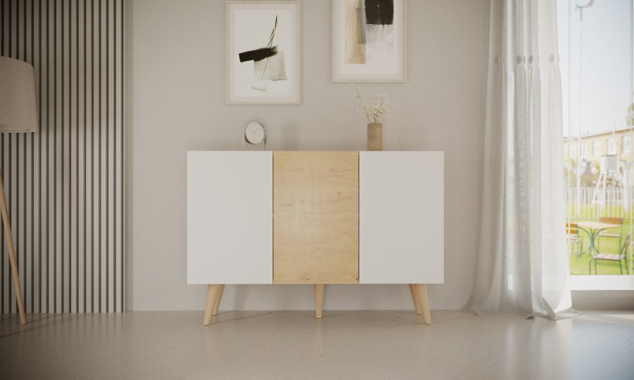 KOCOT Toronto kommode, m. 3 drer og 3 hyller - naturlig og hvit bk