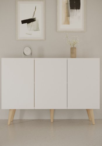 KOCOT Toronto kommode, m. 3 drer og 3 hyller - hvit bketre