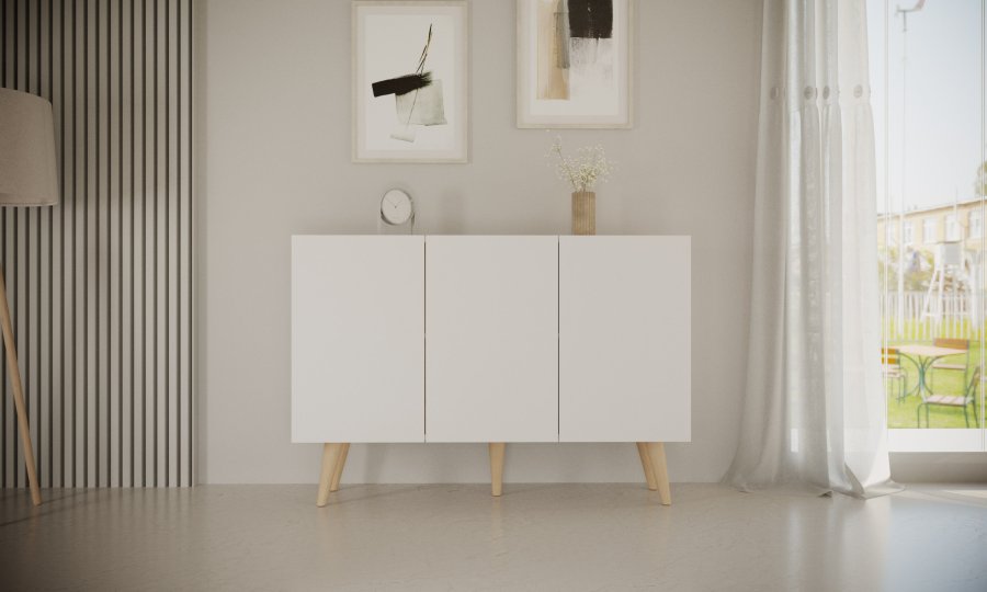 KOCOT Toronto kommode, m. 3 drer og 3 hyller - hvit bketre