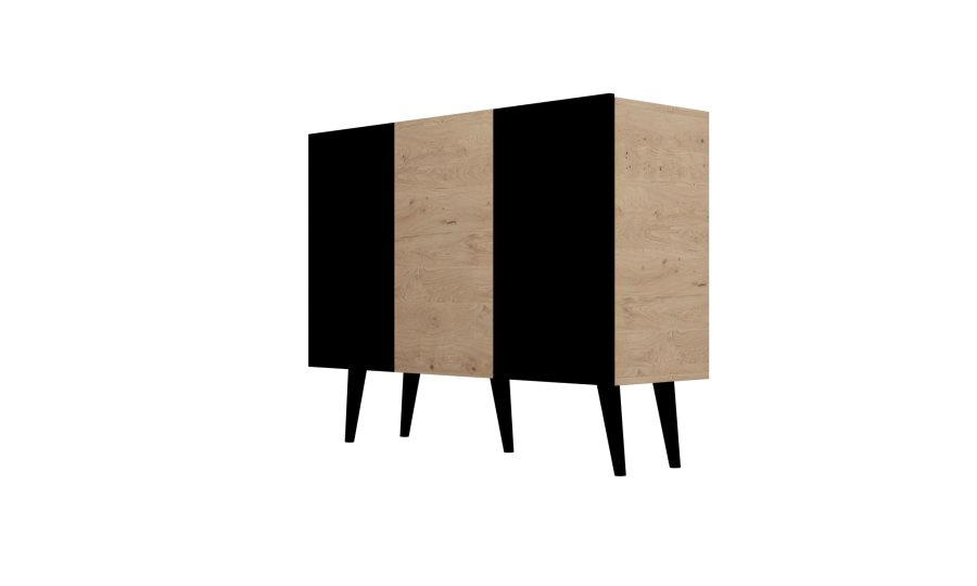 KOCOT Toronto kommode, m. 3 drer og 3 hyller - naturlig og svart bketre