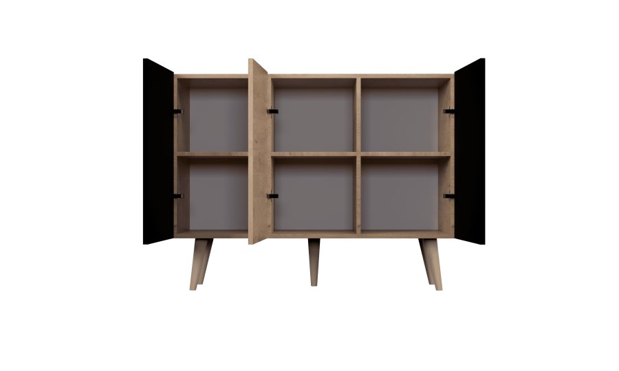 KOCOT Toronto kommode, m. 3 drer og 3 hyller - naturlig og svart bketre