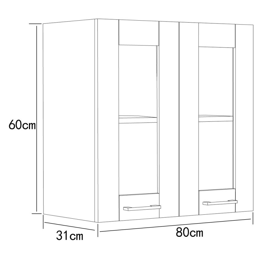 VCM NORDIC Colura kjkkenveggskap, m. 2 glassdrer, 1 hylle - hvitt tre (B:80)