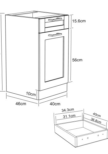 VCM NORDIC Colura Küchenunterschrank, m. 1 Tür, 1 Schublade, 1 Einlegeboden - Holz anthrazitgrau/weiß (B:40)