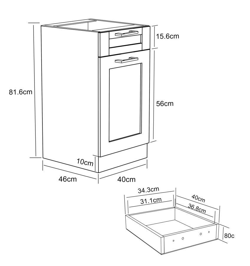 VCM NORDIC Colura Küchenunterschrank, m. 1 Tür, 1 Schublade, 1 Einlegeboden - Holz anthrazitgrau/weiß (B:40)
