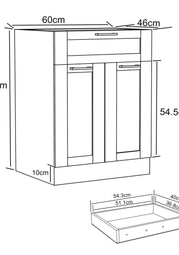 VCM NORDIC Colura Küchenunterschrank, m. 2 Türen, 1 Schublade, 1 Einlegeboden - Holz weiß (B:60)