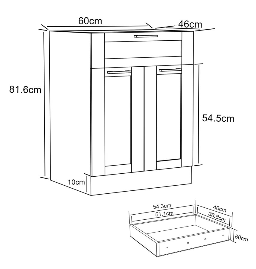 VCM NORDIC Colura Küchenunterschrank, m. 2 Türen, 1 Schublade, 1 Einlegeboden - Holz weiß (B:60)