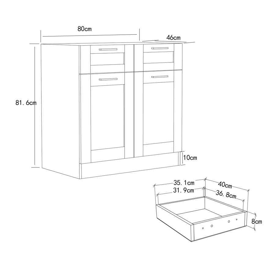 VCM NORDIC Colura Küchenunterschrank, m. 2 Türen, 1 Schublade, 1 Einlegeboden - Holz weiß (B:80)