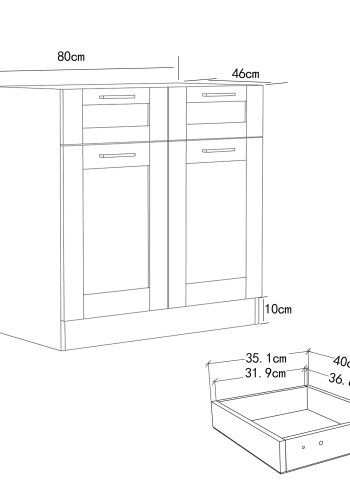 VCM NORDIC Colura Küchenunterschrank, m. 2 Türen, 1 Schublade, 1 Einlegeboden - Holz anthrazitgrau/weiß (B:80)