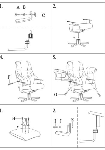 HAGA Comfy lenestol - sort kunstskinn, m. armlener, m. svingfunksjon, inkl. krakk