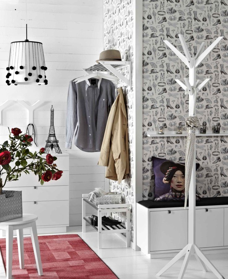 ROWICO Confetti bnk - hvidlakeret tr/sort stofhynde, m. 2 skuffer