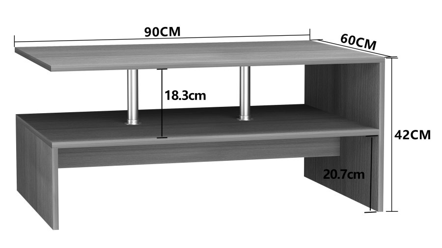 VCM NORDIC Maliso L Couchtisch, m. 1 Ablage - Holz weiß (90x60)