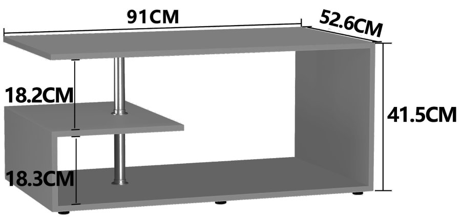 VCM NORDIC Maliso M Couchtisch, m. 1 Ablage - weißes Holz (91x53)