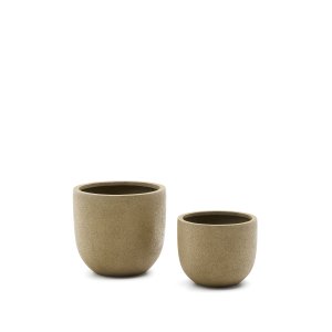 KAVE HOME Selvi krukke, rund - lysebrun polycement med sten-effekt (st med 2)