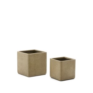 KAVE HOME Minoa krukke, kvadratisk - polycement med sennepsstenseffekt (44x44) (st med 2)