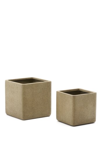 KAVE HOME Sett med 2 Minoa-plantekasser med sennepssteinseffekt 44 x 44 cm