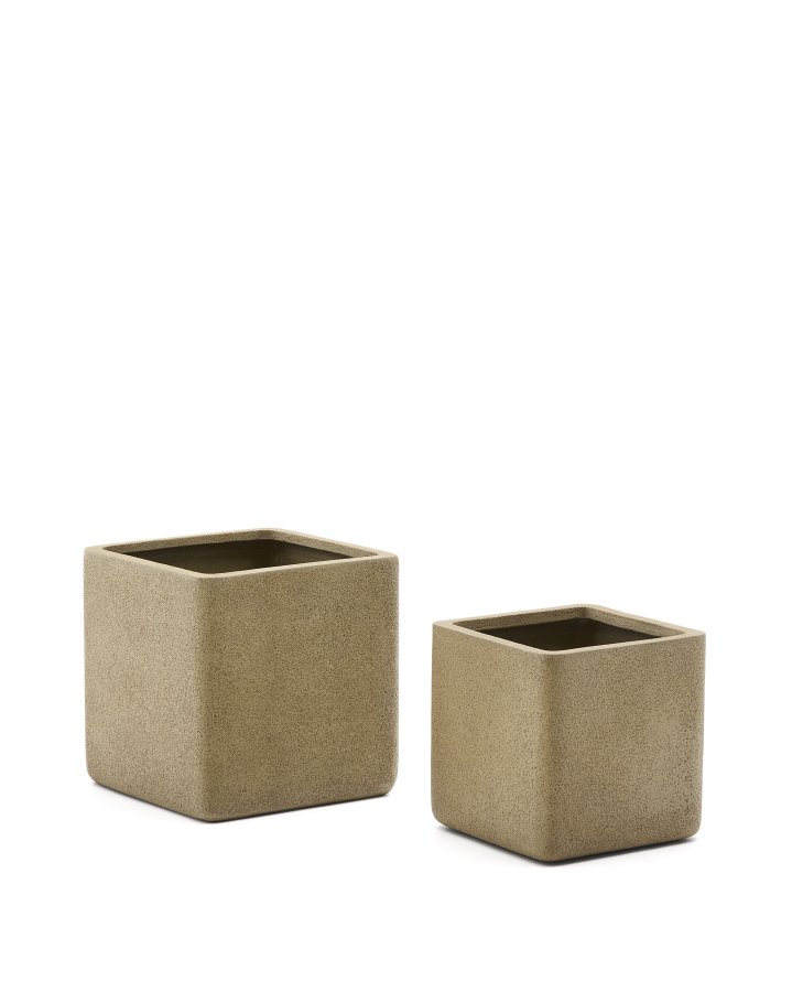 KAVE HOME Sett med 2 Minoa-plantekasser med sennepssteinseffekt 44 x 44 cm