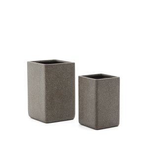 KAVE HOME Minoa hj krukke, kvadratisk - polycement med brun sten effekt (44x44) (st med 2)