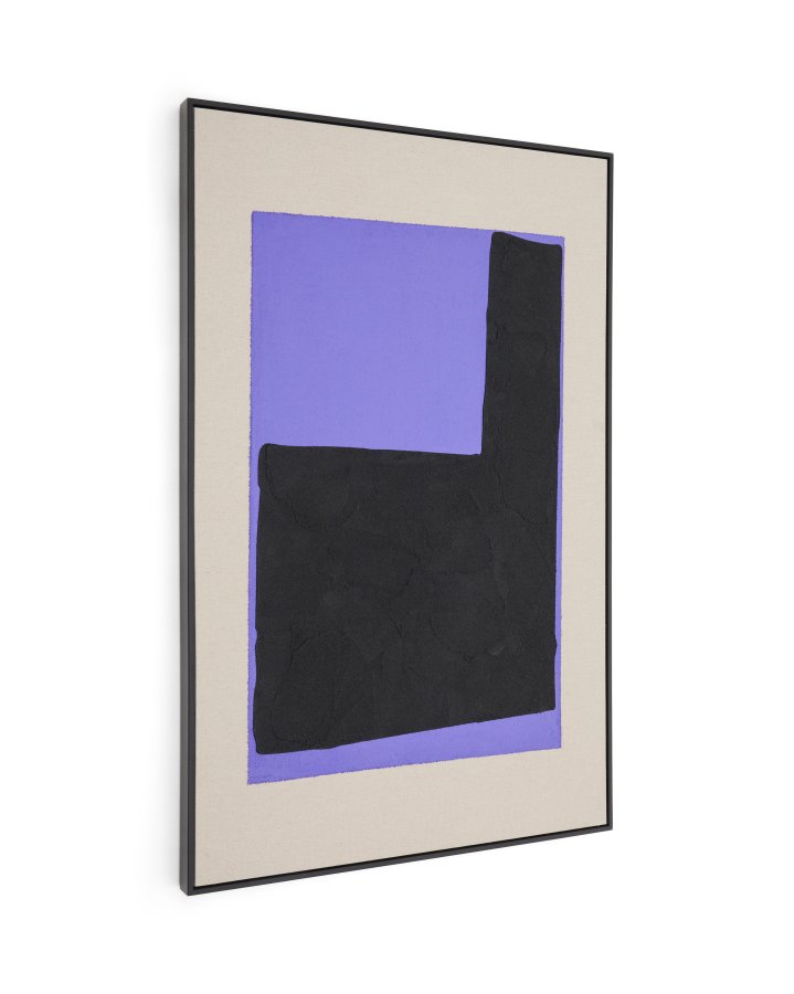 KAVE HOME Zernu hndmalt abstrakt bilde i bltt og svart lin, 120 x 77 cm