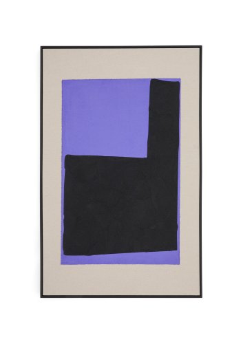 KAVE HOME Zernu hndmalt abstrakt bilde i bltt og svart lin, 120 x 77 cm