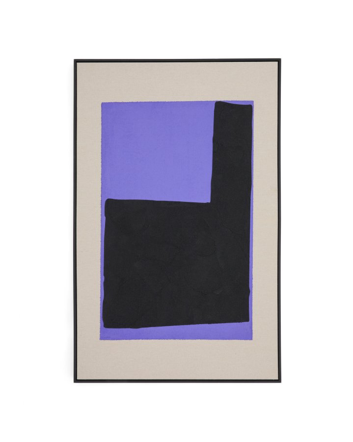 KAVE HOME Zernu hndmalt abstrakt bilde i bltt og svart lin, 120 x 77 cm