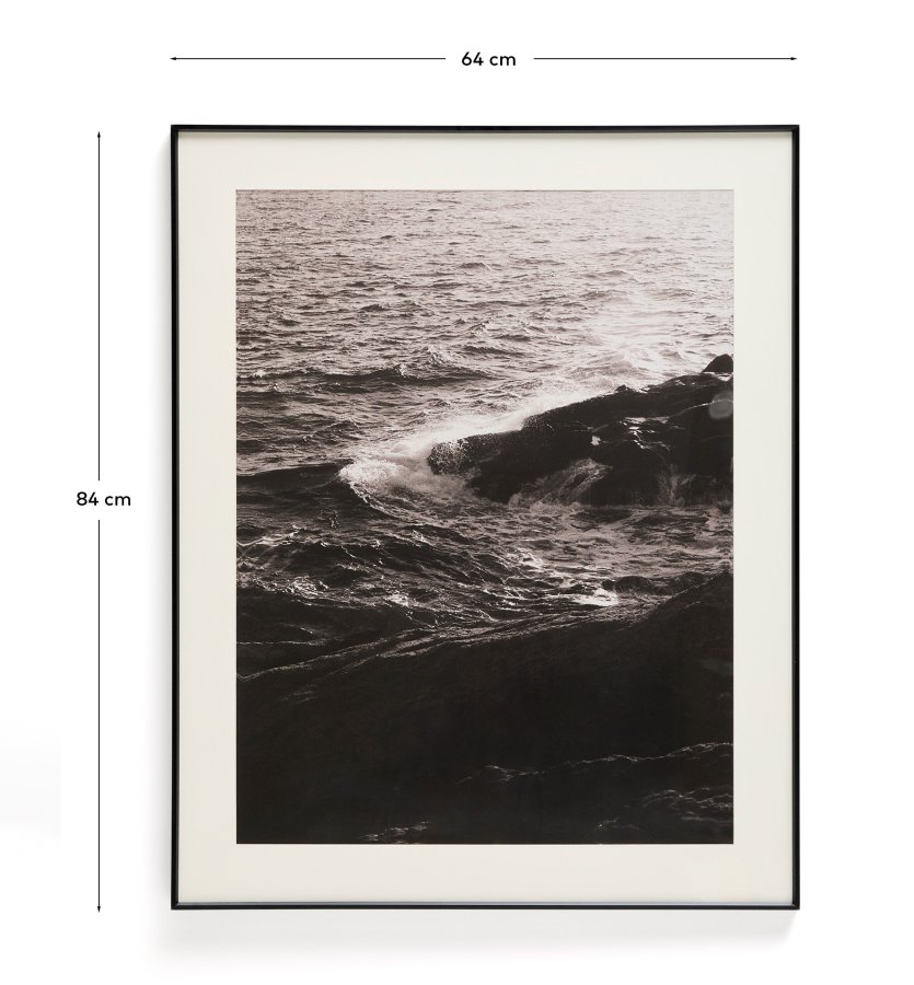 KAVE HOME Zavira billede, rektangul�r - sort hvid fotografi af b�lger (84x64)