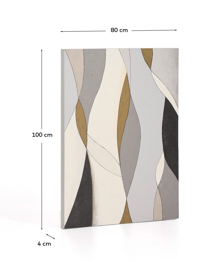 KAVE HOME Marvilo abstrakt billede, rektangul�r - gr� og sennepsgul l�rred (100x80)