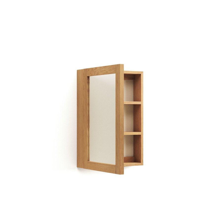 KAVE HOME Plubia medisinskap med speil, m. 1 dr og 2 hyller - speilglass og naturlig teak (50x70)