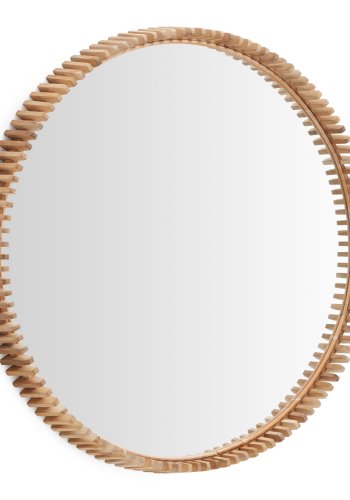 KAVE HOME Polke veggspeil, rundt - speilglass og naturlig teak (100)