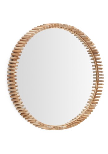 KAVE HOME Polke veggspeil, rundt - speilglass og naturlig teak (80)