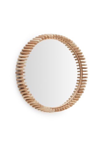 KAVE HOME Polke veggspeil, rundt - speilglass og naturlig teak (60)