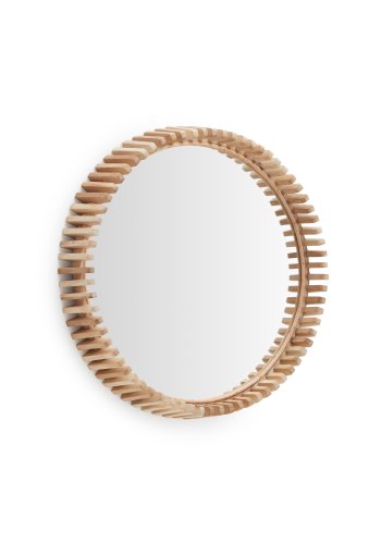 KAVE HOME Polke veggspeil, rundt - speilglass og naturlig teak (60)