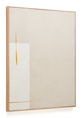 KAVE HOME Salin abstrakt maleri med en vertikal beige linstripe, rektangulr - beige lerret (80x100)