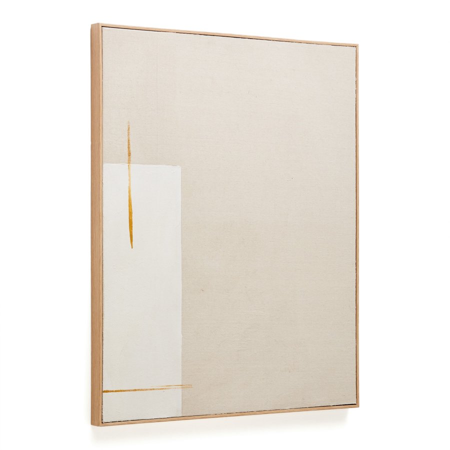 KAVE HOME Salin abstrakt maleri med en vertikal beige linstripe, rektangulr - beige lerret (80x100)