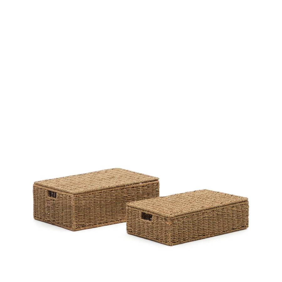 KAVE HOME Tossa sett med 2 kurver i naturfiber med lokk, 55 x 36 cm / 60 x 40 cm