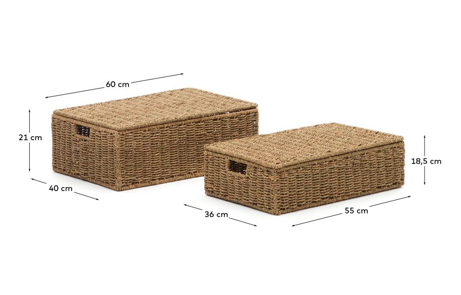 KAVE HOME Tossa sett med 2 kurver i naturfiber med lokk, 55 x 36 cm / 60 x 40 cm