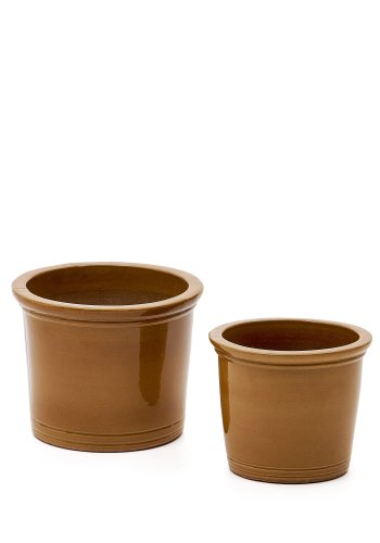 KAVE HOME Presili utegryte, rund - sennepsgul glasert keramikk (sett med 2)