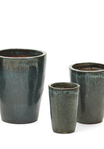 KAVE HOME Rotja udendrs krukke, rund - bl glaseret keramik (st med 2)