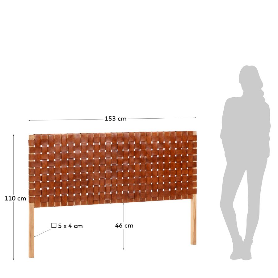 KAVE HOME Calixta sengegavl - brunt skinn og naturlig teak (for 150 cm senger)