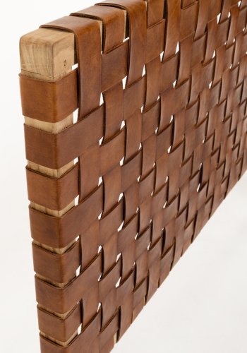 KAVE HOME Calixta sengegavl - brunt skinn og naturlig teak (for 150 cm senger)