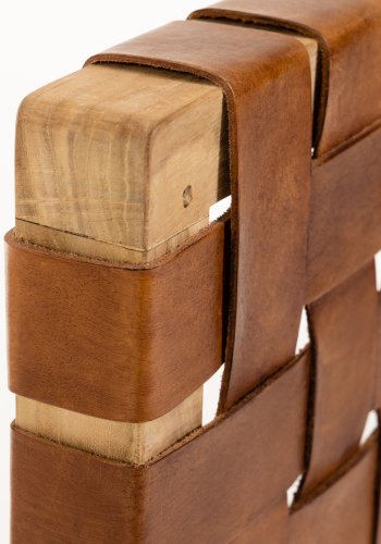 KAVE HOME Calixta sengegavl - brunt skinn og naturlig teak (for 150 cm senger)