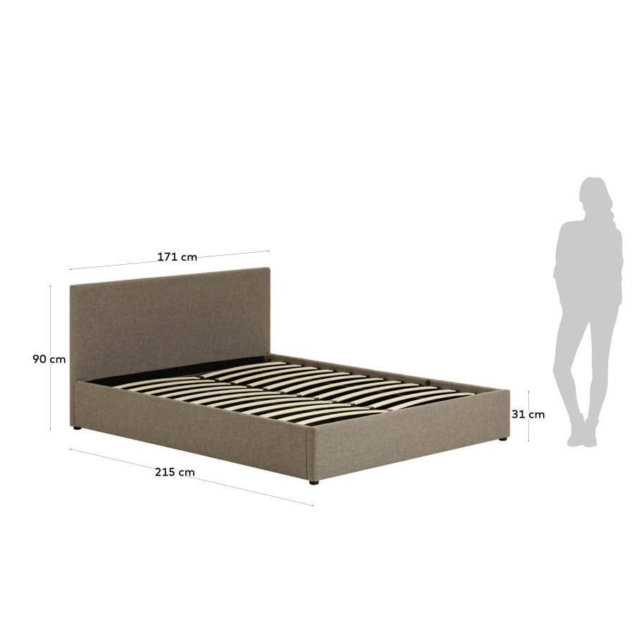 KAVE HOME Nahiri sengeramme, med sengegavl og oppbevaring - gr (for en 160x200 cm madrass)