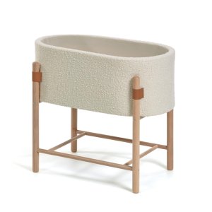 KAVE HOME Adara mosskorg f&ouml;r baby, med madrass, oval - beige fleece och naturligt boktr&auml; (80x46)