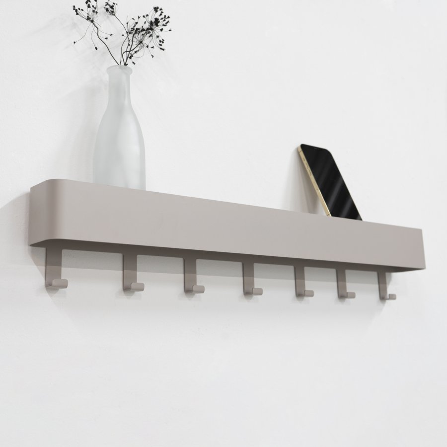 SPINDER DESIGN Dax Play knaggrekke, m. 7 kroker, m. hylle - taupe stl (72x12)