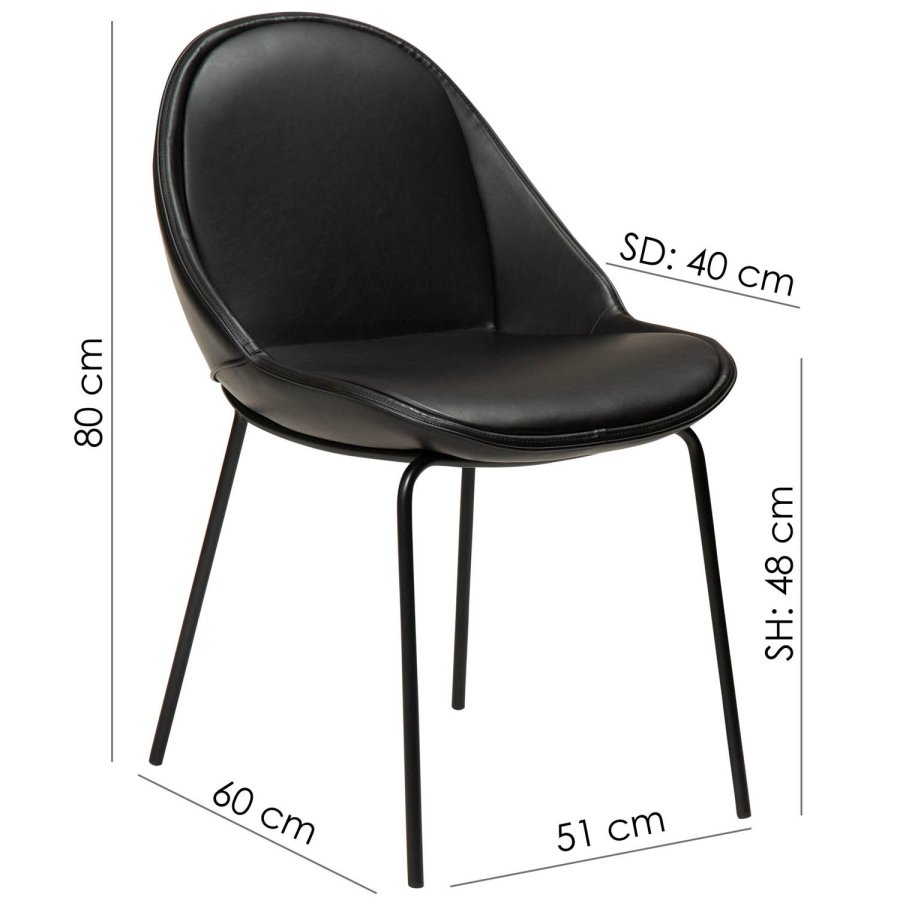 DAN-FORM Arch Esszimmerstuhl – Vintage schwarzes Kunstleder und schwarzer Stahl