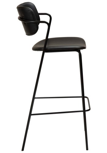 DAN-FORM Zed barstol, med ryggstöd, armstöd och fotstöd - vintage svart konstläder och svart stl